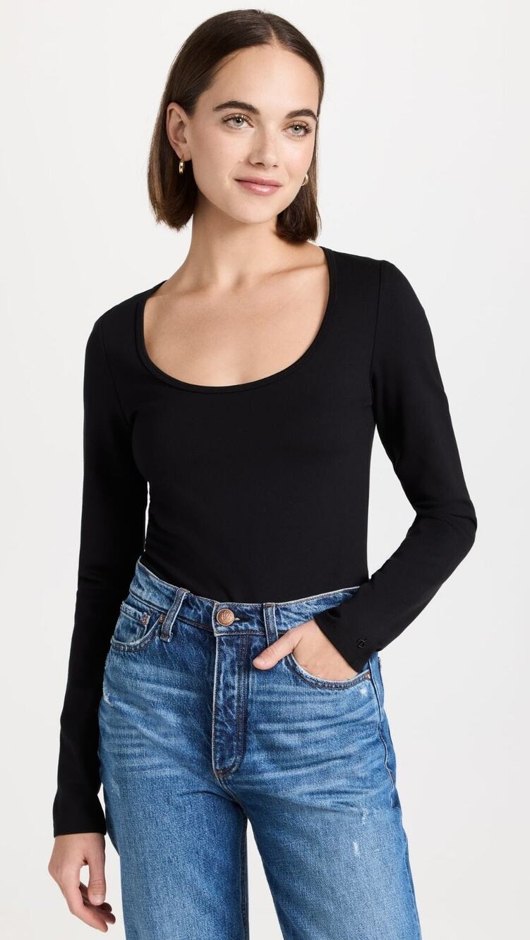 RAG & BONE Lily Scoopneck Long Sleeve Bodysuit Top Net-A-Porter L NWT $175